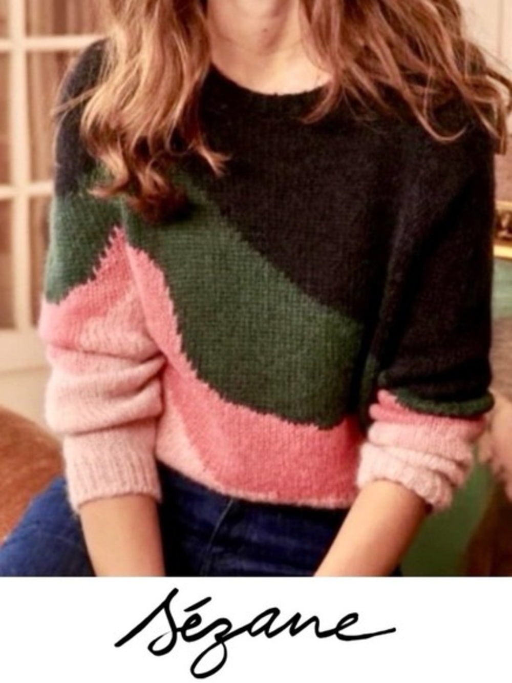 Sezane Winnie Alpaca Mohair Rainbow Pink Sweater Pullover Size S Multicolor Warm